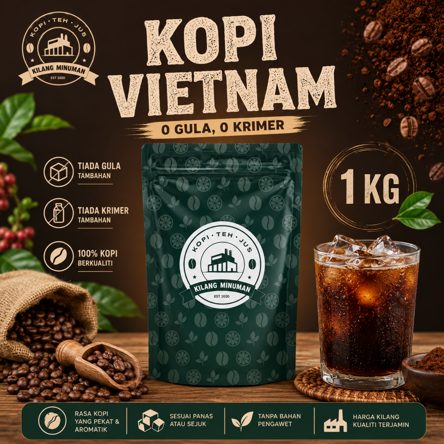 [Kopi] Serbuk Minuman Pelbagai Perisa 1KG BIG PACK - Coffee