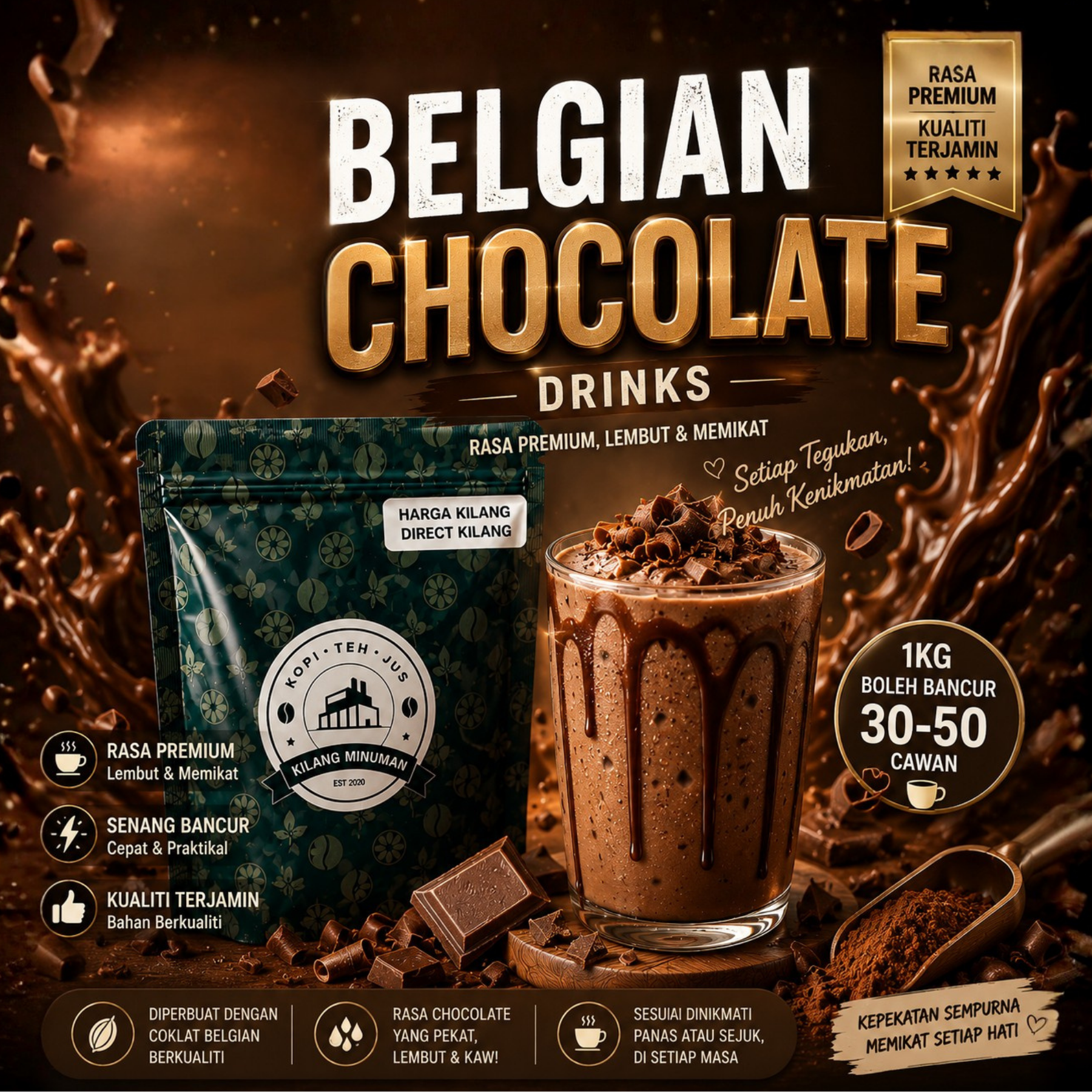 [Coklat] Serbuk Minuman Pelbagai Perisa 1KG BIG PACK - Chocolate